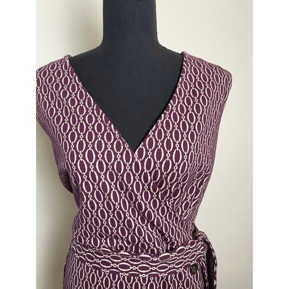 Ann Tylor Womens Belted Sheath Chain Print Midi Dress Burgundy 4P Boardroom Chic - Picture 10 of 14